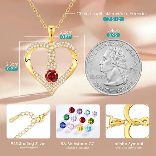 LOUISA SECRET Infinity Heart Birthstone Necklaces for Women, 925 Sterling Silver Forever Love Pendant Jewelry for Her, Ideal Gift for Wife, Girlfriend, Mom on Birthday, Anniversary, Mother's Day Gift