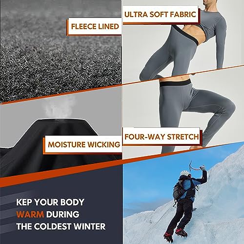 LANBAOSI Mens Thermal Underwear Set Long Johns Set with Fleece Lined Warm Base Layer Top Bottom Compression Suits Cold Gear Black