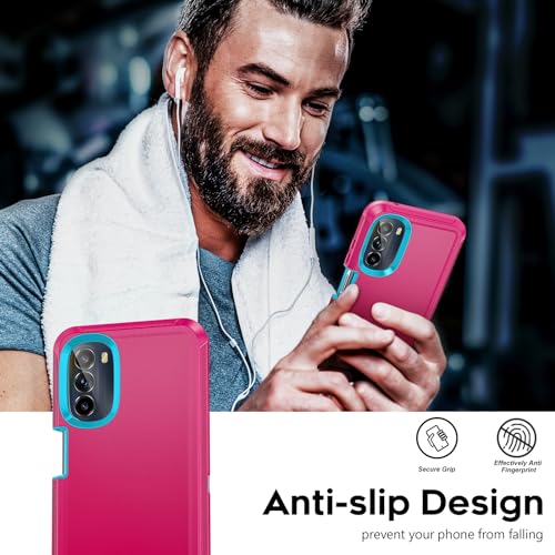 LeYi for Moto G 5G 2022 Case: with 2 PCS Screen Protector, Heavy Duty 3 in 1 Motorola Moto G 5G 2022 Phone Case, Military Grade Shockproof Phone Case Cover for Moto G 5G 2022 (Blue+Rose Red)