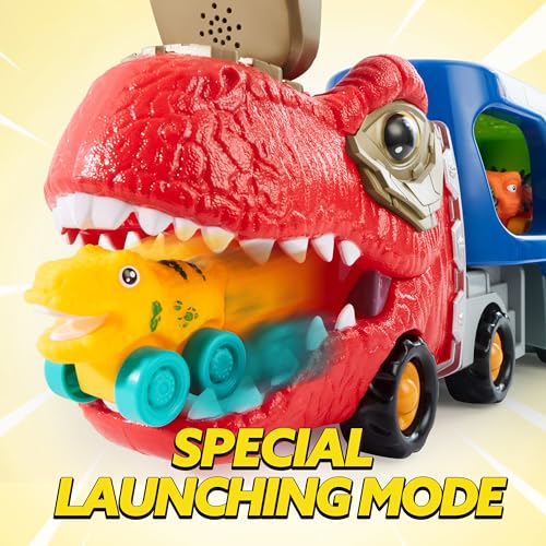 JOYIN Dinosaur Truck Toys for Kids, Kids Toys Boys Age 3 4 5, Dinosaur Car Carrier Truck Toy with 6 Dinosaur Figures Rubber Car Vehicles, Toddler Birthday Gifts with Music & Lights