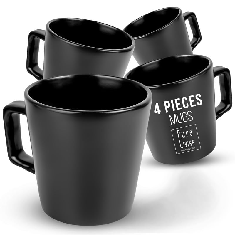 Stoneware Coffee Mugs Set of 4, Stylish Coffee Mug Set black matte, 10.5 Oz Coffee Cups Ceramic, Dishwasher and Microwave Safe Mug, Ceramic Mug, Coffee Cup Set, Large Coffee Mugs, 10.5 oz