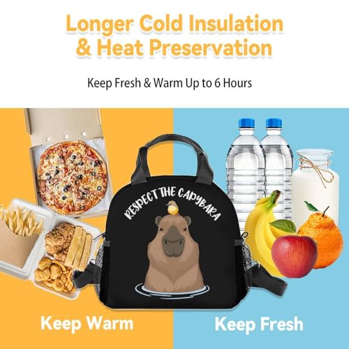 Mercuryelf Capybara Lunch Bag for Teen, Insulated Lunchbox for kids, Black Funny Lunch Bags Reusable, Small Foldable Lunchbag for Work School