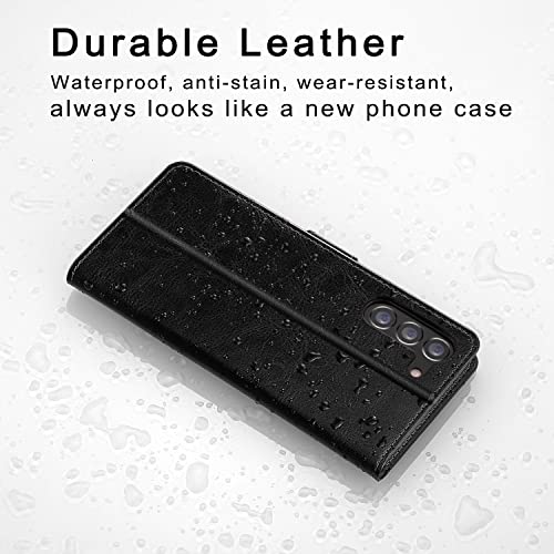 Belemay for Samsung Galaxy S23 Wallet case-Genuine Leather Protective Flip Cover-RFID Blocking Credit Card Holder-Kickstand Book Folio Phone Case Women Men Compatible with Samsung S23 (5G 6.1")-Black