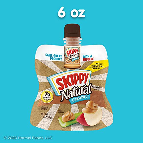 SKIPPY Squeeze Natural Creamy Peanut Butter, 6 Ounce (Pack of 6)