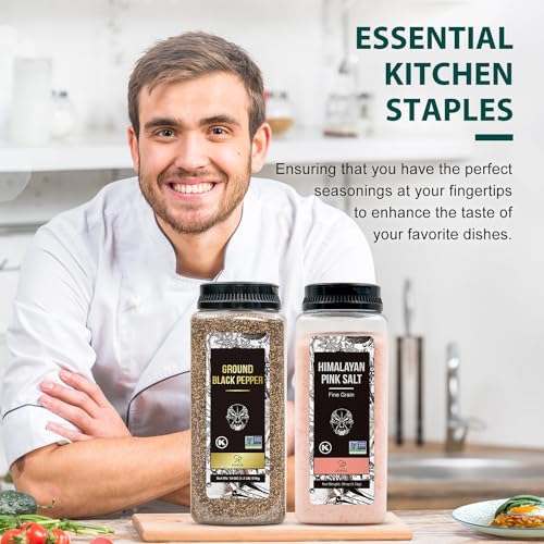 Soeos Himalayan Pink Salt Fine 39 oz + Ground Black Peppercorns 18 oz,Salt and Pepper for Grinder Refill