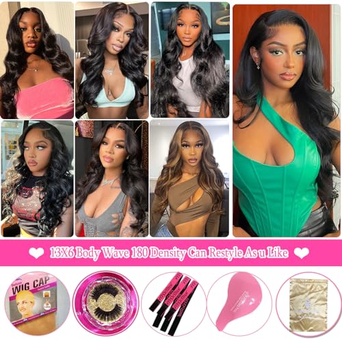 ALSZIQIHR 18 Inch Lace Front Wigs Human Hair Body Wave 13x6 HD Lace Frontal Wig Pre Plucked Bleached Knots With Baby Hair 180 Density Brazilian Human Hair Wigs for Black Women