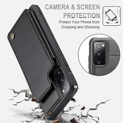 Vinich for Samsung Galaxy S20 FE Wallet Case with Card Holder, RFID Blocking Credit Slots Kickstand Shockproof Phone Cover for Women Men, Black