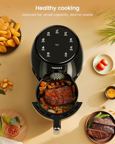 Small Compact Air Fryer, 2.1QT, 4-in-1 Small Mini Airfryer, Bake, Roast, Reheat, 98% Less Oil, Adjustable Temperature Control w/ 60min Timer, Quiet, Nonstick & Dishwasher Safe Basket, BPA-Free, Black