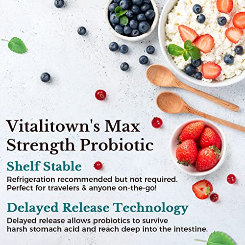 VITALITOWN Probiotics + Prebiotics | 60 Billion CFUs 19 Strains | 60 Delayed Release Veg Caps | Shelf Stable, Prebiotics and Probiotics | Digestive Health, Immune Health | Vegan, Non-GMO, No Dairy