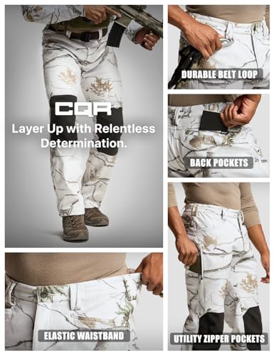 CQR Men's Winter Waterproof Tactical Pants, Softshell Fleece Lined Snow Ski Cargo Pants, Thermal Outdoor Hiking Work Pants, Cargo Black, Large