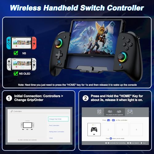 LIFUFUTEE Switch Controllers, Wireless Switch Pro Controller Replacement for Nintendo Switch Controller/OLED, Hall Effect One-Piece Joypad Controller with RGB/Programmable/Dual Vibration/Turbo/Wakeup