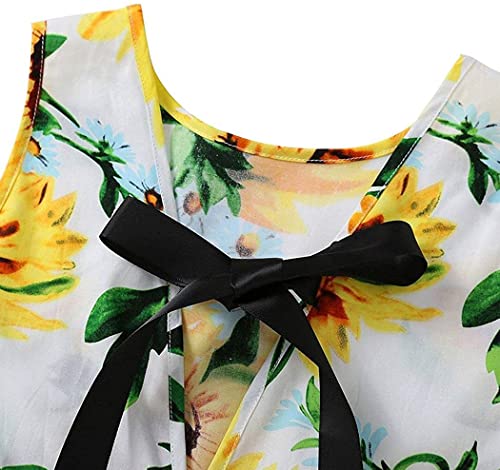 Girls Dress Kid Floral Sleeveless Cotton Sundress Summer Girl Clothes White Sunflower 2-3 Years