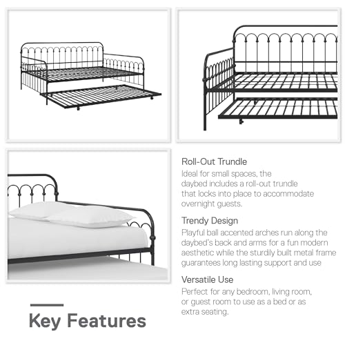 Novogratz Bright Pop Full Metal Daybed with Twin Trundle Bed, Black