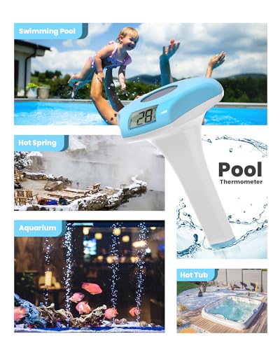 BALDR Pool Thermometer Floating Easy Read, IPX8 Waterproof, Solar Powered Digital Pool Thermometer with LCD Screen,Suitable for Swimming Pool/Hot Tub/Hot Spring/Aquarium (Blue)