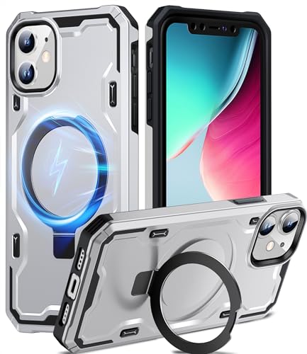 Chicfun Armour Defense Magnetic Stand for iPhone 11 Case, iPhone 11 Case for Magsafe Kickstand [360° Rugged Tough, NO.1 Military Shockproof Heavy Duty Protective] Phone Case iPhone 11 Cover Silver