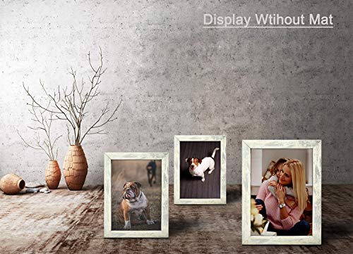 Alkerman 5x7 Picture Frames （pack of 2）,Display Pictures 4x6 with Mat or 5x7 Without Mat, Rustic White Wood Pattern High Definition Glass for Table Top Display and Wall Mounting Photo Frame