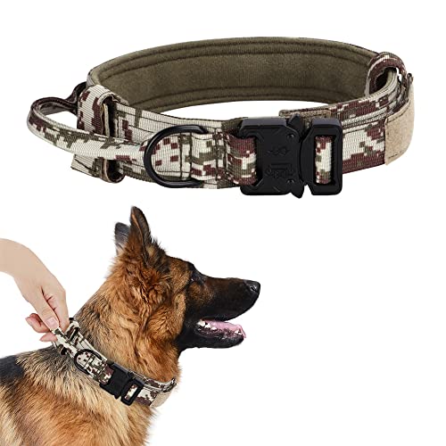 Alainzeo Tactical Dog Collar, Military Training Adjustable Nylon Dog Collar with Control Handle and Quick-Release Heavy Metal Buckle for Medium and Large Dogs (Army Green, S)