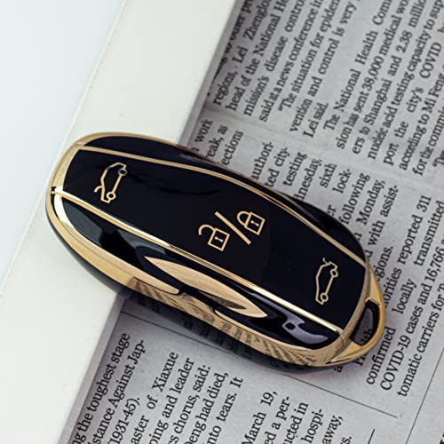 SK CUSTOM Black TPU Gold Edge Smart Key Fob Case Protective Cover Compatible with Tesla Model 3 & Model Y Keyless Entry Remote Accessories