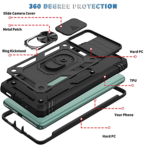 PASNEW for Samsung Galaxy S20 FE 5G Case,360° Kickstand & Camera Slide Cover,Heavy Duty Full Body Shockproof Charge Port Dust Plug Phone Cases for S20fe,6.5" Black