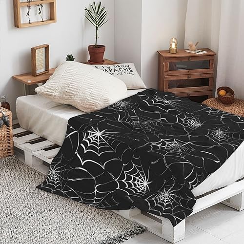 Artlunar Spider Web Throw Blanket Gothic Black Blanket Skeleton Blanket Witch Blanket for Skull Bedding Goth Bedding Haunted Mansion Couch Sofa Bed Chair Use, (Spider Web 50x60 Inch)