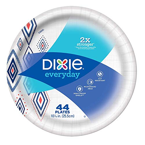 Dixie Everyday Paper Plates, 10 1/16", 220 Count, 5 Packs of 44 Plates, Dinner Size Printed Disposable Plates