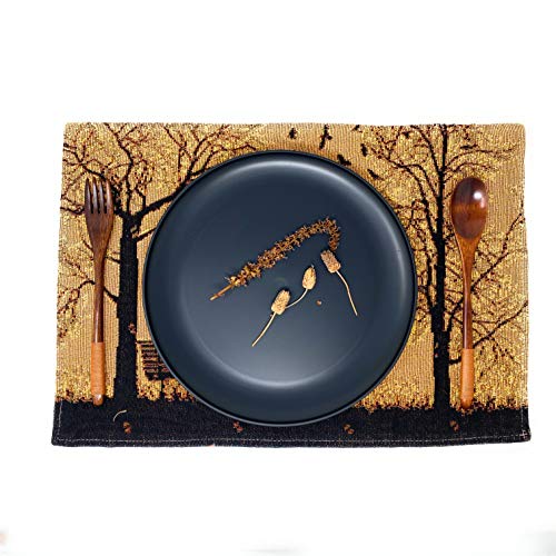DaDa Bedding Set of 4-Pieces Magical Golden Reindeer Tapestry Placemats - Starry Winter Snowflake Festive Merry Christmas Holiday Yellow & Black - Needle Stitched Woven Table Mats - 13” x 19”