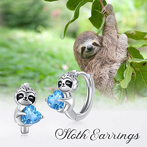 TUGHRA Sloth Earrings for Women Sterling Silver Sloth Hoop Earrings for Teens Hypoallergenic Cute Animal Hoops Earrings for Sensitive Ears Small Huggie Hoops Dainty Gift for Birthday