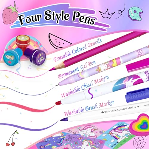 weirtoya Washable Fruit Scented Markers Set with Unicorn Pencil Case Stationery Set Valentine's Day Gifts Unicorn Toys Birthday Gifts for Girls 4-9 Years Valentine Craft Magical Unicorn