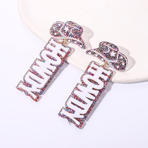 Western Earrings for Women HOWDYHat Drop Dangle Earrings Glitter HOWDY Letter Dangling Earrings Rodeo Nashville Country Concert Outfits for Women (Colored HOWDY earrings)