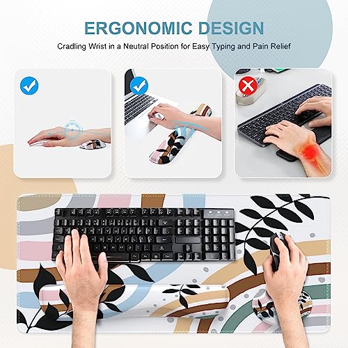 iCasso Purple Mouse Pad,XXL Large Gaming Mouse Pad + Keyboard Wrist Rest Support, Memory Foam, Easy Typing Pain Relief Mousepad, 3Pcs (35.4×15.7 in) Ergonomic Ultra Thick Desk Mat