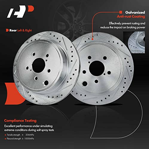 A-Premium 11.42 inch (290mm) Rear Drilled and Slotted Disc Brake Rotors + Ceramic Pads Kit Compatible with Select Scion and Subaru Models - FR-S 13-16, BRZ 13-17, Legacy 10-13, Outback 10-14