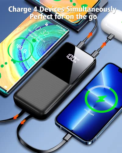 Portable Charger Power Bank - 15000mAh Fast Charging Powerbank Battery Pack with Built in USB-C(22.5W) and iOS(20W) Output Cable Compatible with iPhone Android Samsung etc (1 Pack, Black)