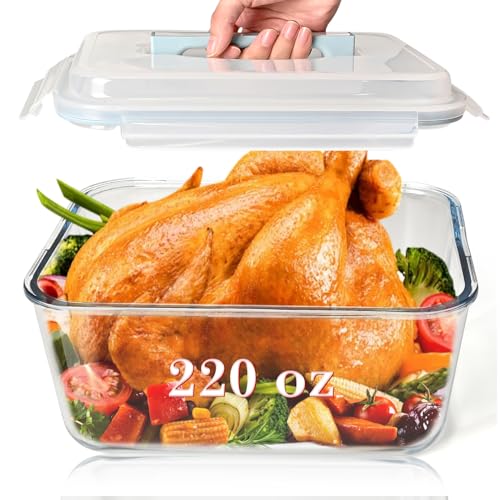 Large Glass Storage Containers with Lids, Watermelon Containers, Extra Large Glass Food Storage Airtight, Big Glass Containers Potluck, XL Glass Food Storage for Turkey Rotisserie Chicken, 220oz/28cup