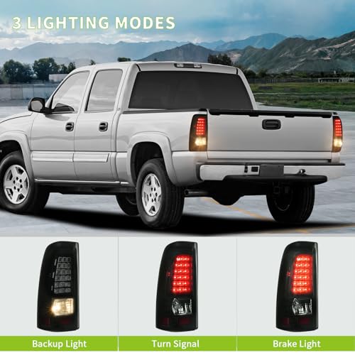 AUTOSAVER88 LED Tail Light Assembly Compatible with 2003-2006 Chevy Silverado 1500/2500/3500 and 1999-2002 GMC Sierra 1500/2500/3500 Black Housing and Smoke Lens (Fit Fleetside Models Only)