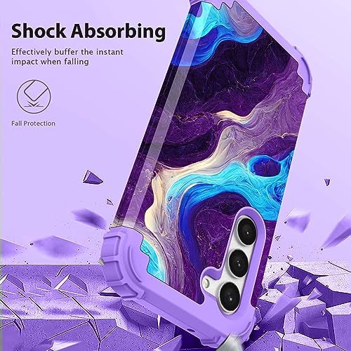 Hocase for Galaxy S23 Case, Shockproof Heavy Duty Protection Soft Silicone Rubber Bumper+Hard Plastic Hybrid Protective Case for Samsung Galaxy S23 (6.1" Display) 2023 - Blue Purple Marble