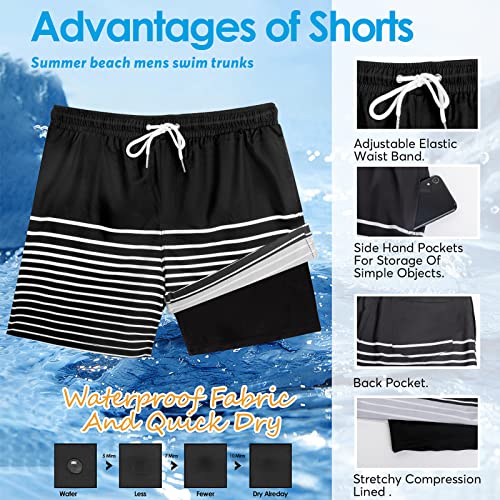 Mens Swim Trunks with Compression Liner 2 in 1 Quick Dry Bathing Suit Swim Shorts Boxer Brief Liner