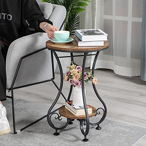 X-cosrack Round End Table, Industrial Retro Round Side Table for Small Spaces, Coffee Table for Living Room Balcony Bedroom Office,Stable Wood and Metal Frame,17.72" L x 17.72" W x 24.22" H