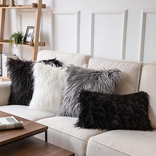 Phantoscope Pack of 2 Faux Fur Solid Throw Decorative Pillow Cover Cushion Covers Luxury Soft Decorative Pillowcase Fuzzy Pillow Covers for Bed/Couch,White 26 x 26 Inches