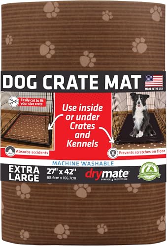 Drymate Dog Crate Mat Liner, Absorbs Urine, Waterproof, Non-Slip, Washable Puppy Pee Pad for Kennel Training - Use Under Pet Cage to Protect Floors, Thin Cut to Fit Design (USA Made) (Brown)(27"x42")