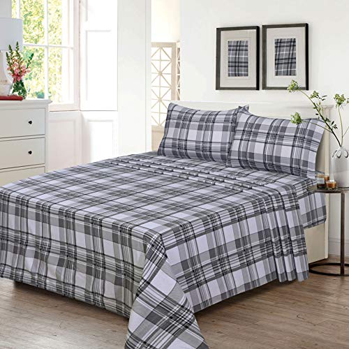 RUVANTI Flannel Sheets Twin XL Size - 100% Cotton Double Brushed Twin XL Sheet Sets, Deep Pockets 16 Inches, All Seasons Breathable & Extra Soft Bed Sheets, Warm & Cozy, 3 Piece, Grey Lining