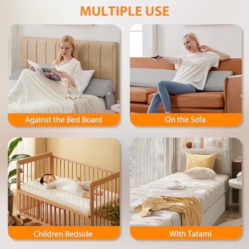 Ruqmuis Queen Bed Wedge Pillow for Headboard, Bed Gap Filler, Mattress Gap Filler Queen, Fill The Gap (0-7") Between Headboard and Mattress (Grey, 60"x10"x6")