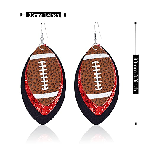Colorful 3 Layered Rugby Football Dangle Earrings Glitter Faux Leather PU Football Sports Lover Teardrop Earrings for Women Jewelry (A)