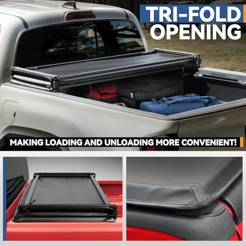 Auto Dynasty FRP Hard Tri-Fold Truck Bed Tonneau Cover Compatible with 2015-2025 Chevy Colorado GMC Canyon Crew Cab 5.2Ft Fleetside/Styleside Bed, Black Powdercoated