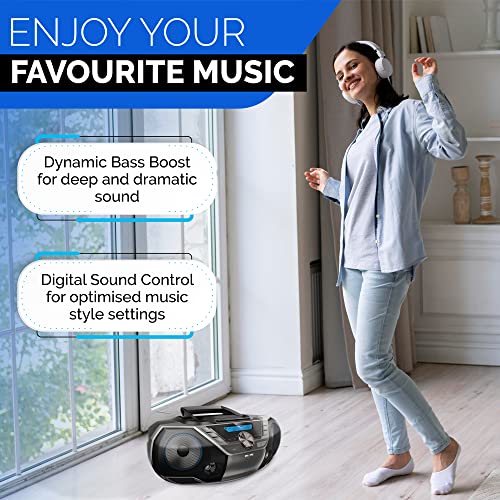 Philips Portable CD Player Bluetooth with Cassette All in one Powerful Stereo Boombox for Home with mega Bass Reflex Speakers, Radio/USB / MP3/ AUX Input with Backlight LCD Display