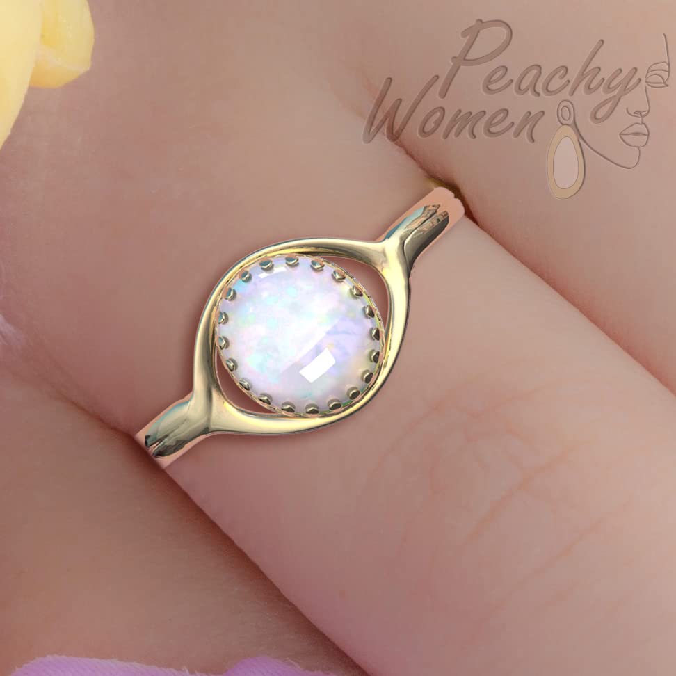 14k Gold Filled Ring Band For Women | Created White Opal 8mm Adjustable One Size Ring Jewelry With Gift Box | Handmade Rings