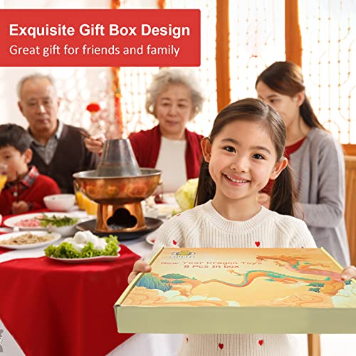 Biubee 8 Pcs Chinese New Year Paper Dragon Decoration- 4 Styles Chinese Paper Dragon Hanging Garland Crafts Handheld Chinese Paper Dragon Toys for Kids Toddlers, Style 1