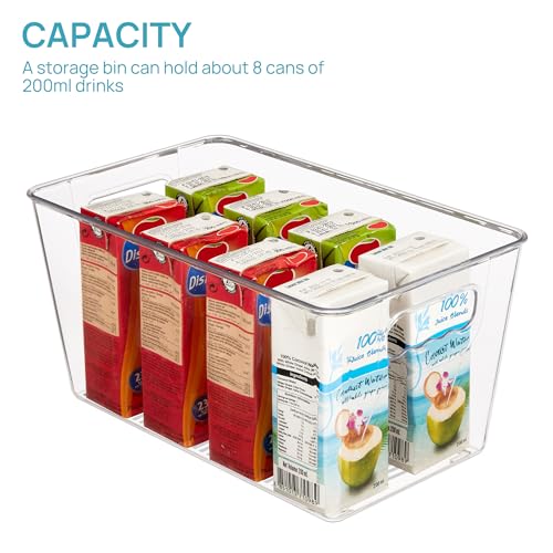 Vtopmart Clear Plastic Pantry Organizer Bins, 2 PCS Food Storage Bins with Handle for Refrigerator, Fridge, Cabinet, Kitchen, Countertops, Cupboard, Freezer Organization and Storage, BPA Free, Medium