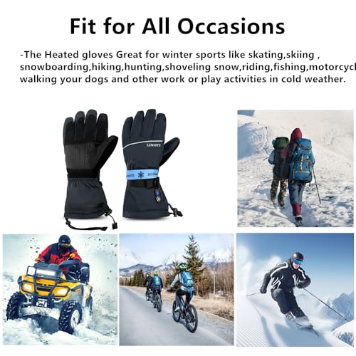 LEWOTE Heated Gloves, Electric Rechargeable Heated Hand Warmer Ski Gloves for Men Women, Waterproof & Windproof Touchscreen Gloves for Cycling, Hunting, Skiing, Motorcycle Winter Sport (M-Medium)