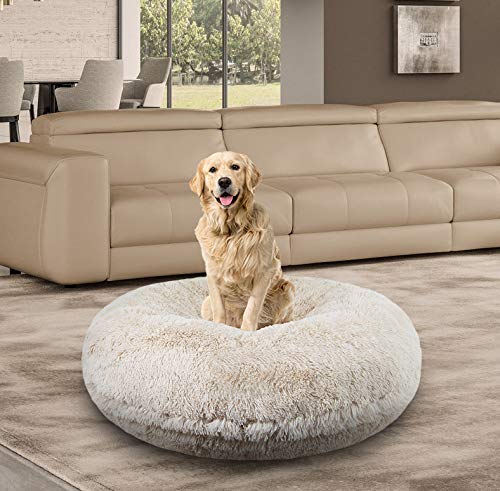 Bessie and Barnie Bagel Donut Dog Bed - Extra Plush Faux Fur - Circle/Donut Dog Bed - Waterproof Lining and Removable Washable Cover - Calming Dog Bed - Multiple Sizes & Colors Available