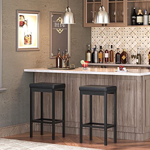 HOOBRO Bar Stools, Set of 2 Bar Chairs, 24.8-Inch Height Stools, Breakfast Bar Stools, Kitchen Bar Chairs, 2" Thick Upholstery, for Kitchen, Dining Room, Cafe, Bar Counter, Black BB21BY01